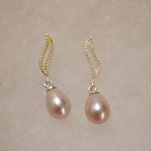 Vintage Silver Linear with Pink Pearls Earrings